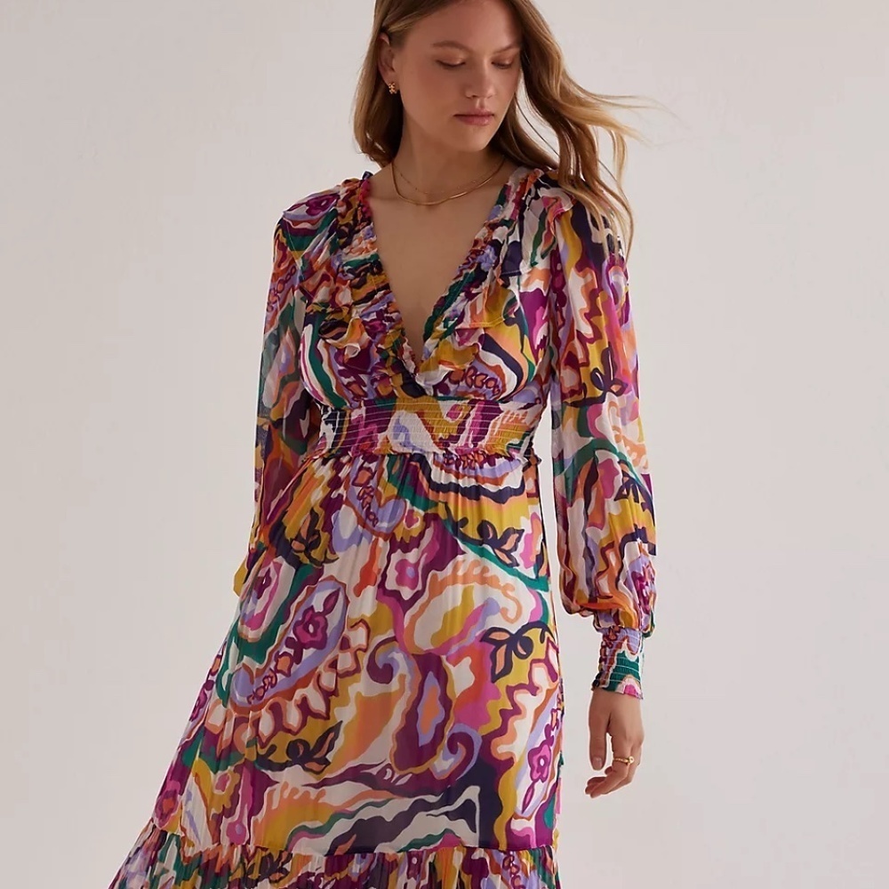 NWT Anthropologie Odetta Ruffled V-Neck Dress XXS - Picture 5 of 9